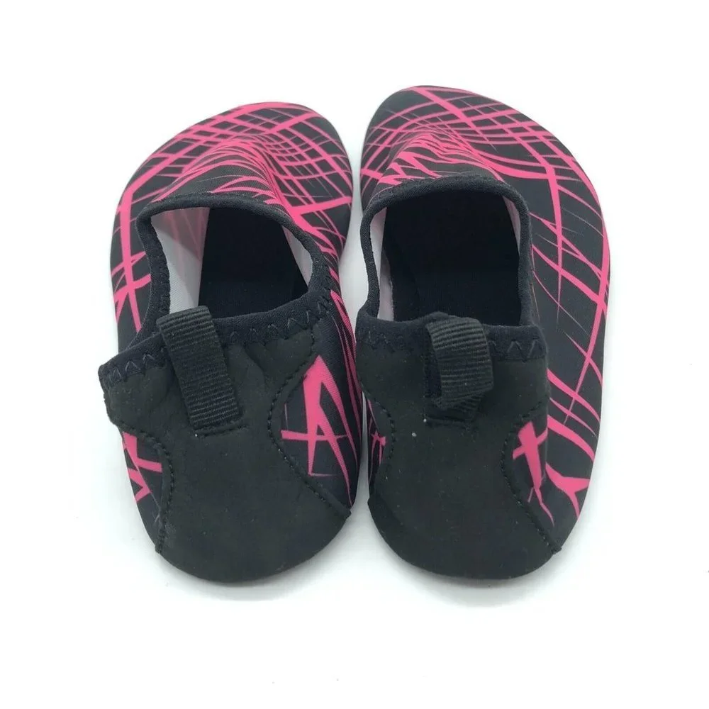 Girls Water Shoes Slip On Fabric Striped Black Pink 35/36 US 2/3